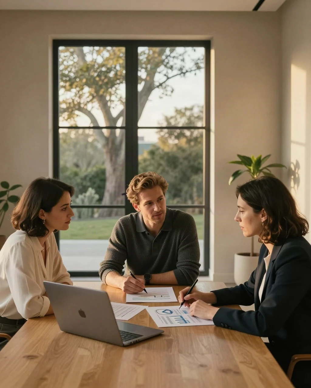 Consultants sharing perspectives around a table during a focused strategy session